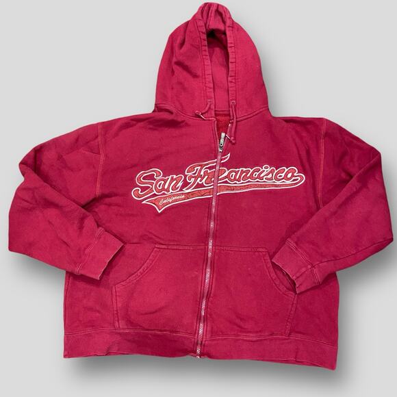 San Francisco Logo Zip Front Hoodie Size XXL Red with Pockets Unisex California - Picture 1 of 5